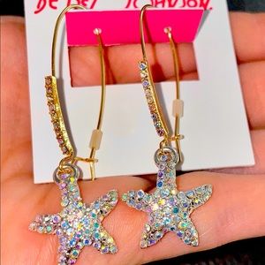 NWT Betsey Johnson Pave Starfish Drop Earrings New with tags